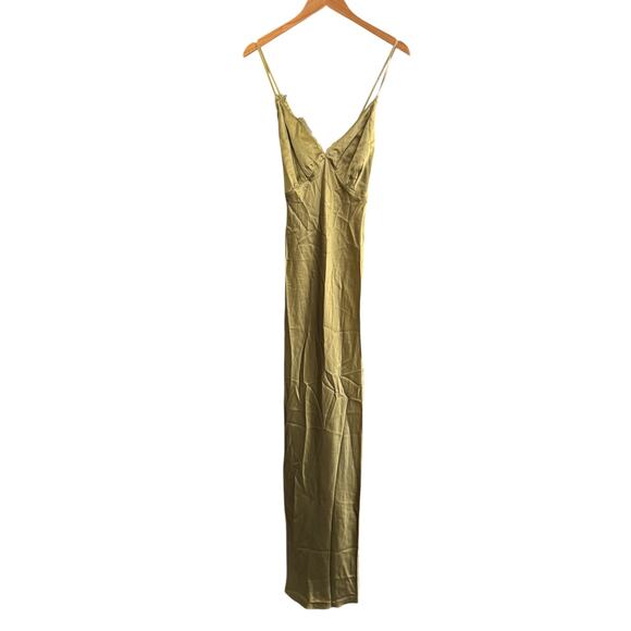 Reformation Maysen Silk Formal Maxi Dress Olive Oil Green NWT - Picture 3 of 10